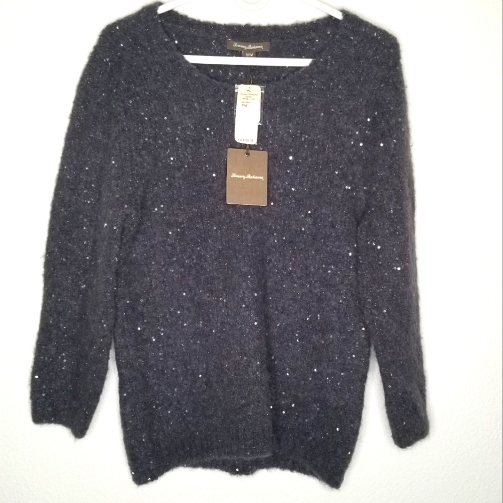 NEW Tommy Bahama Sweater alpaca blend sequin crew neck Pullover  gray